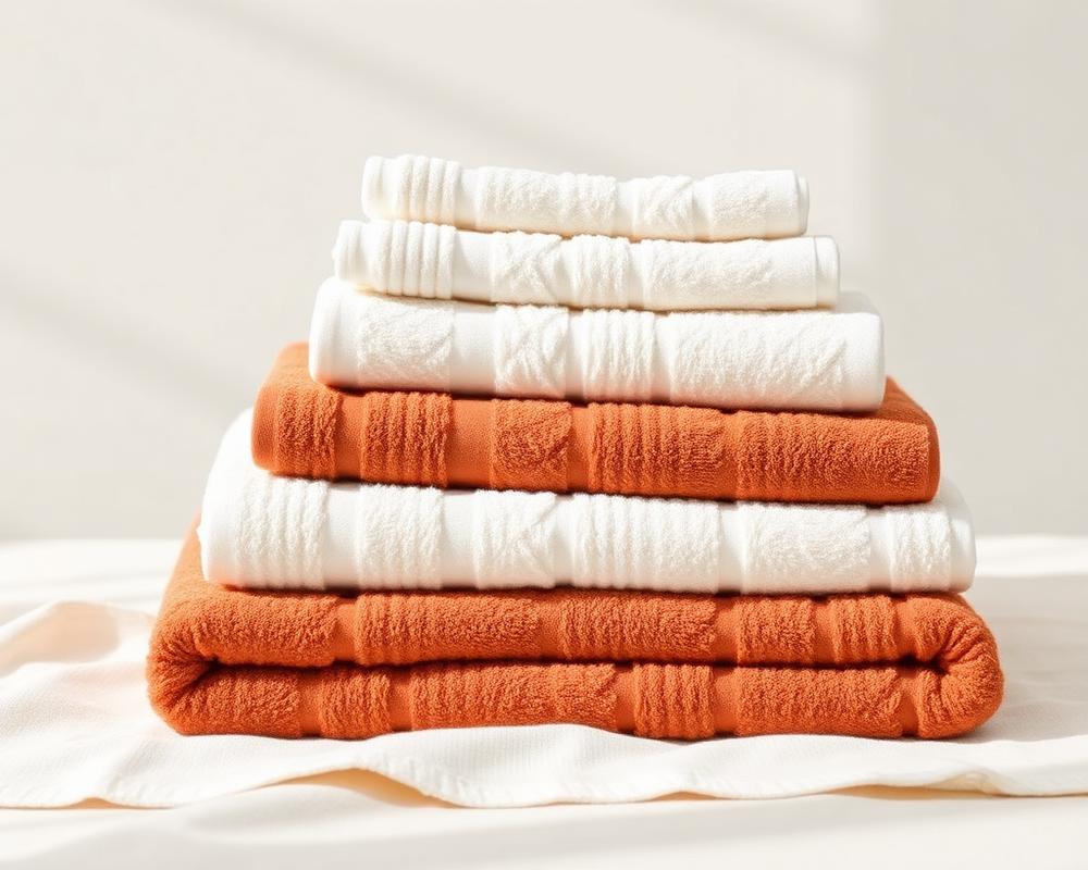 Stack of white hotel-grade cotton towels exported from Pakistan by MSA Exports